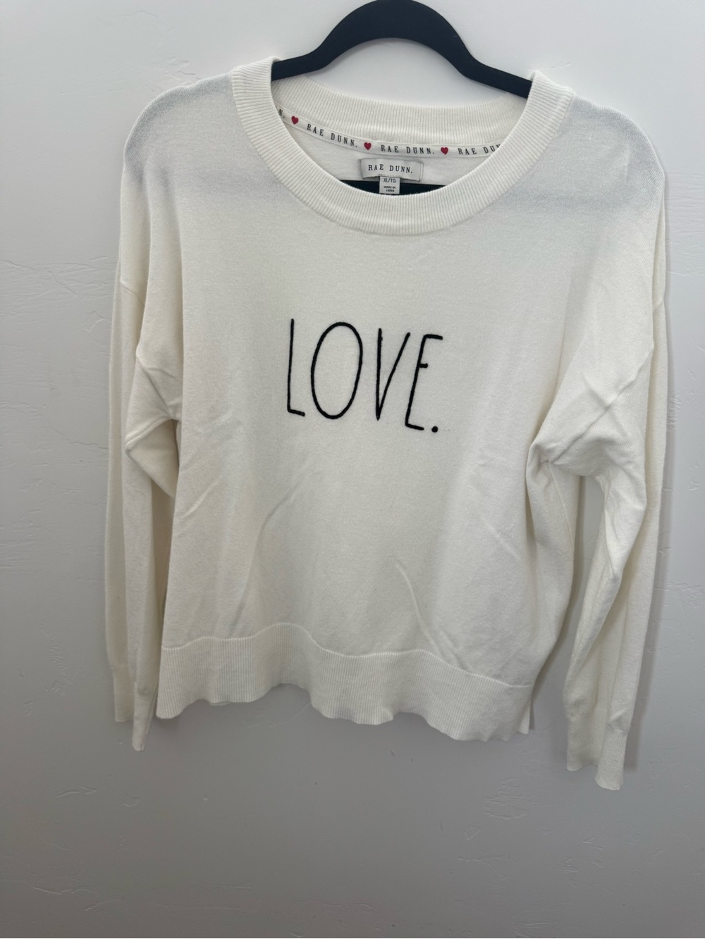 Rae Dunn White Crewneck Sweatshirt with LOVE. Script